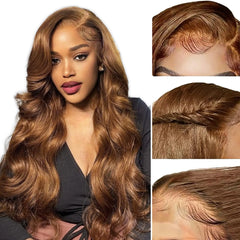 CLong Light Chocolate Brown Lace Front Wig Human Hair 4# Chestnut Brown Body Wave 13x4 Lace Front Wigs Human Hair Pre Plucked Wigs Human Hair for Women Colored Human Hair Lace Front Wig 24inch