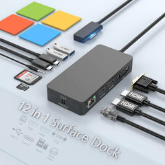 Surface pro Docking Station Microsoft Surface Triple Display (2 HDMI 4K+VGA) Dock Surface pro Accessories for Surface Pro 9/8/X/7/6/5/4/3 Surface Book 3/2/1Surface Laptop go/5/4/3/2