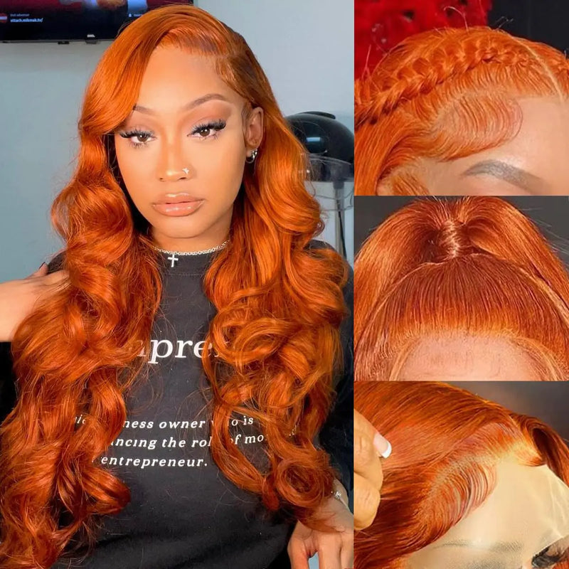 Miss Alle Ginger Lace Front Wigs Human Hair 180% Density Body Wave Wigs Human Hair 13x4 Orange HD Lace Front Wigs Human Hair Pre Plucked with Baby Hair 350# Colored Lace Frontal Wigs for Women