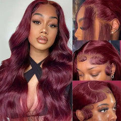 99j Burgundy Lace Front Wigs Human Hair Body Wave Lace Front Wigs Human Hair Pre Plucked 180% Density Wine Red Wig Human Hair Colored Wigs for Women 13x4 HD Lace Frontal Wigs Human Hair 24 inch