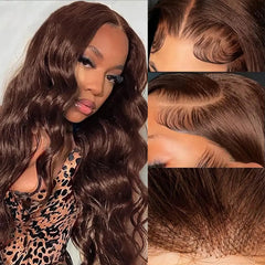 IVYJOYNA Chocolate Brown Lace Front Wig human hair 200% Density Body Wave Lace Front Wigs Human Hair Pre Plucked 13X4 Lace Front Wigs Human Hair Colored Brown Wigs Human Hair 20inch