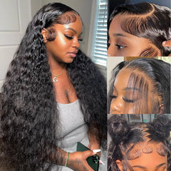 Amzluck 30 Inch Lace Front Wig Human Hair 180 Density Deep Wave Lace Front Wigs Human Hair 13x4 HD Lace Wig Glueless Wigs Human Hair Pre Plucked Curly Wigs with Baby Hair for Women Natural Color