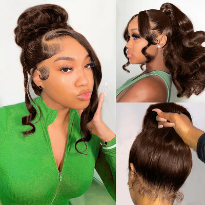 20 Inch 360 Lace Front Wigs Human Hair Pre Plucked 200 Density Chocolate Brown Lace Front Wig Body Wave Frontal 360 Full Lace Human Hair Wigs HD Lace Front Wigs Glueless with Baby Hair