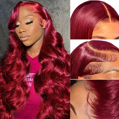 Asidow 99j Burgundy Lace Front Wigs Human Hair Body Wave 13x4 HD Glueless lace Frontal Wigs Human Hair Pre Plucked with Baby hair Bleached Knots 180% Density wigs for women 22Inch