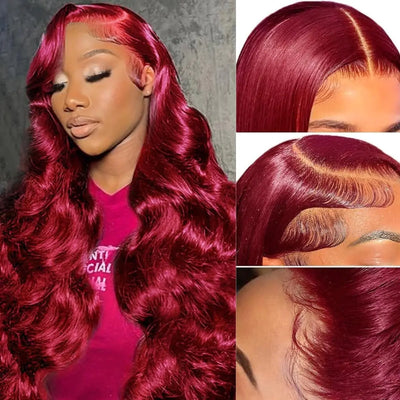 Asidow 99j Burgundy Lace Front Wigs Human Hair Body Wave 13x4 HD Glueless lace Frontal Wigs Human Hair Pre Plucked with Baby hair Bleached Knots 180% Density wigs for women 22Inch