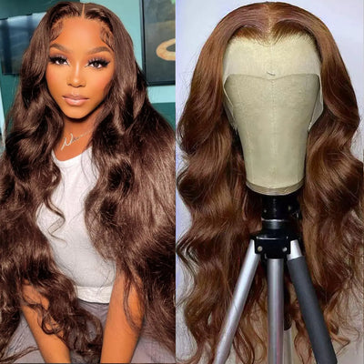 30 Inch Lace Front Wigs Human Hair Pre Plucked Dark Brown Body Wave Lace Front Wigs Human Hair for Black Women 180% Density 13x4 HD Transparent Glueless Wigs Human Hair Lace Front Wigs (30 inch)